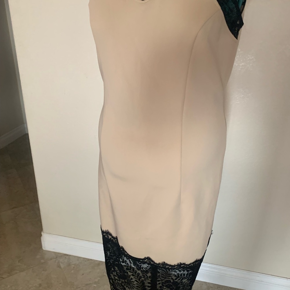 NYC BEIGE DRESS WITH BLACK LACE TRIM NWT